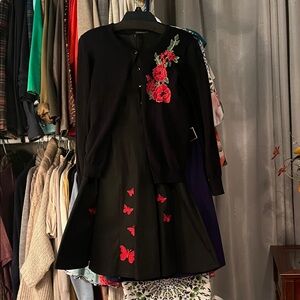 Floral Embroidered Black Cardigan